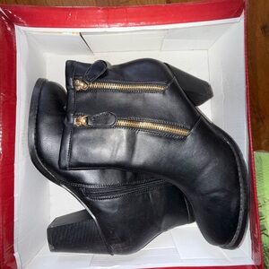 Rainbow Black Heeled Boots with Gold Zipper